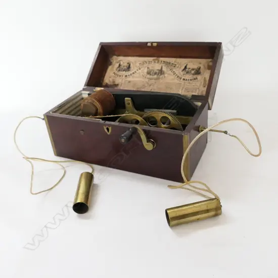 ELECTROTHERAPY DEVICE (PATENT MAGNETO-ELECTRIC MACHINE) by DAVIS & KIDDERS, IN MAHOG BOX.